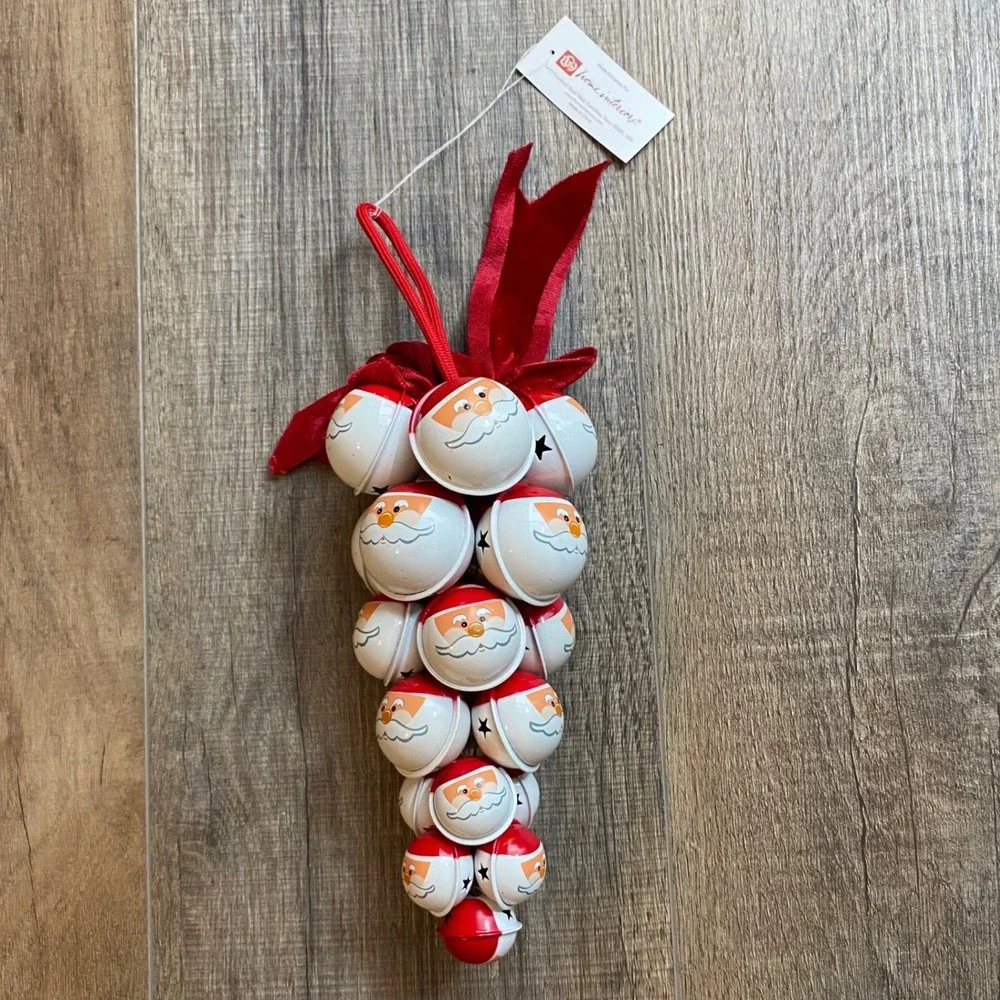 Home Interiors Santa Jingle Bell Door Ornament Red Velvet Bow V-13820 Christmas
